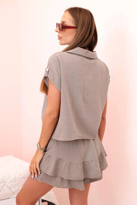 Women's muslin set with short sleeves and skirt - shorts IT - 69 / – Fango цвет / color | Lexline Fashion