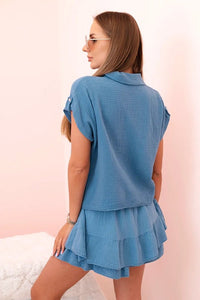 Women's muslin set with short sleeves and skirt - shorts IT - 69 / – Jeans цвет / color | Lexline Fashion