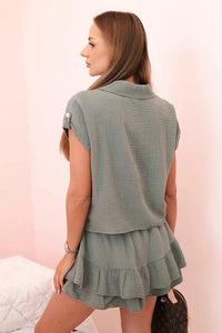 Women's muslin set with short sleeves and skirt - shorts IT - 69 / – Khaki цвет / color | Lexline Fashion