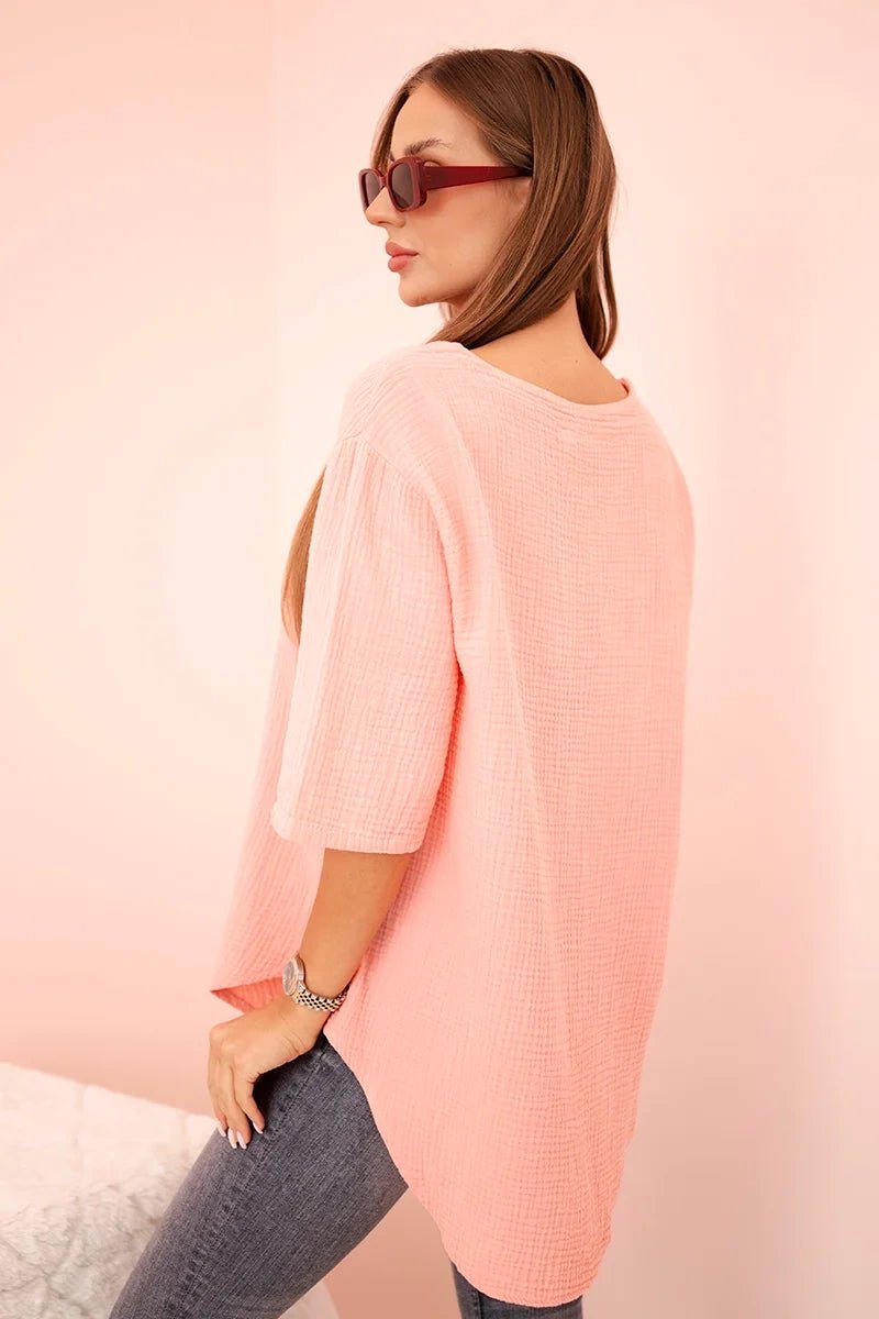 Women's muslin shirt with a button ART9225 / – Apricot цвет / color | Lexline Fashion