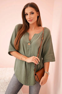Women's muslin shirt with a button ART9225 / – Khaki цвет / color | Lexline Fashion