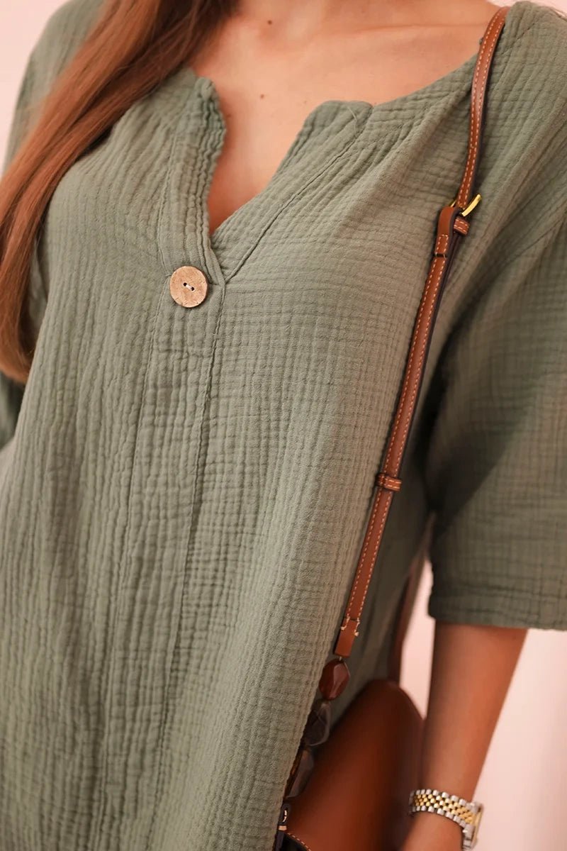Women's muslin shirt with a button ART9225 / – Khaki цвет / color | Lexline Fashion