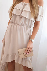 Women's off - the - shoulder dress with a longer back IT - 77 / – Beige цвет / color | Lexline Fashion
