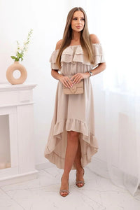 Women's off - the - shoulder dress with a longer back IT - 77 / – Beige цвет / color | Lexline Fashion