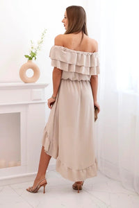 Women's off - the - shoulder dress with a longer back IT - 77 / – Beige цвет / color | Lexline Fashion