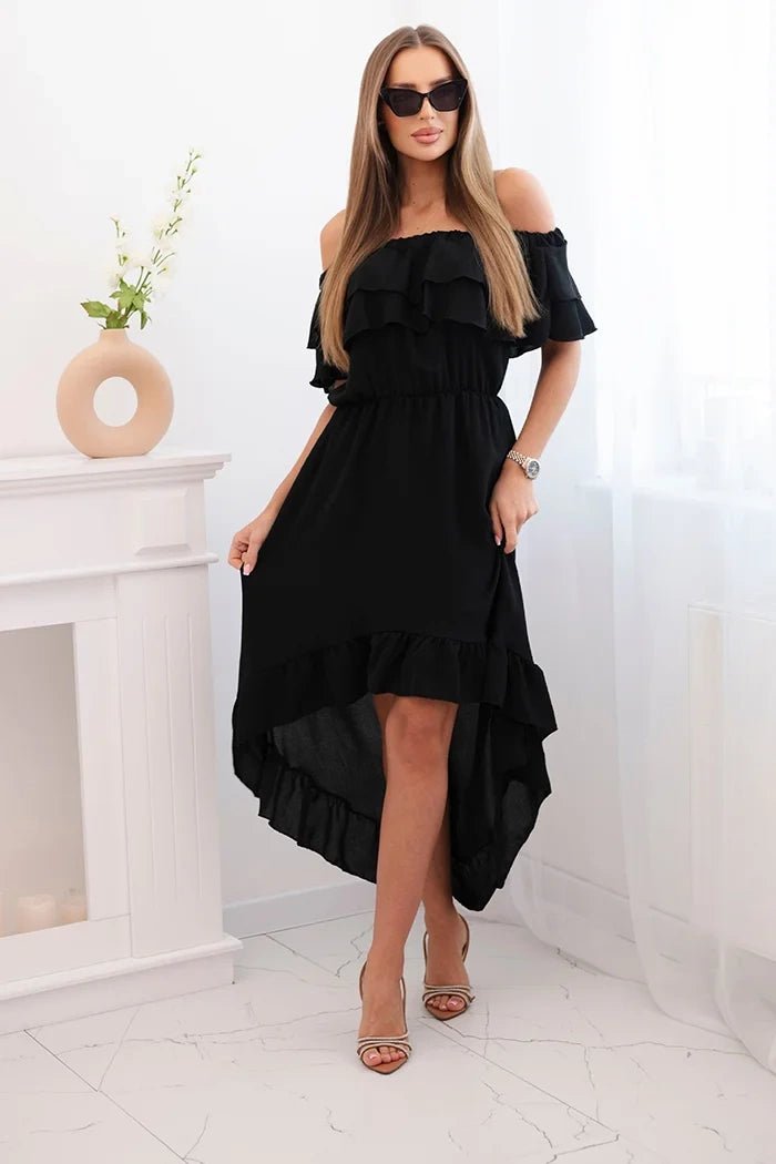 Women's off - the - shoulder dress with a longer back IT - 77 / – Black цвет / color | Lexline Fashion