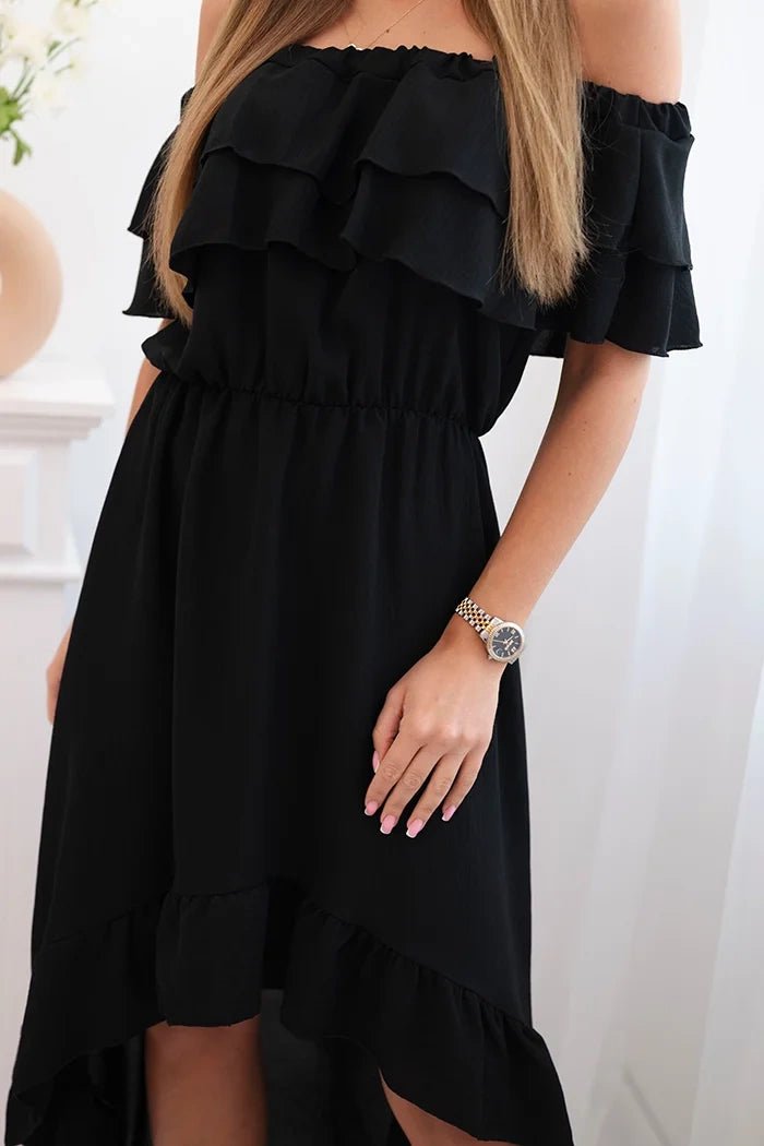 Women's off - the - shoulder dress with a longer back IT - 77 / – Black цвет / color | Lexline Fashion