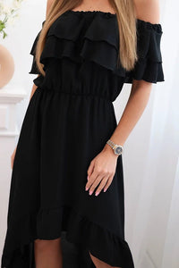 Women's off - the - shoulder dress with a longer back IT - 77 / – Black цвет / color | Lexline Fashion