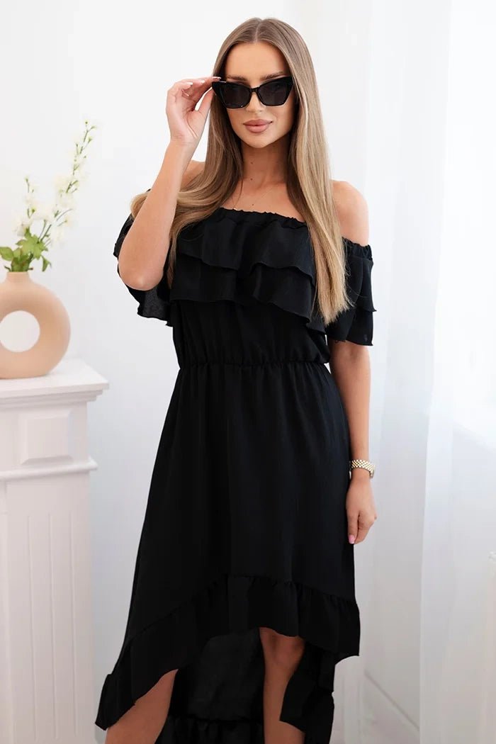 Women's off - the - shoulder dress with a longer back IT - 77 / – Black цвет / color | Lexline Fashion