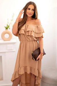 Women's off - the - shoulder dress with a longer back IT - 77 / – Camel цвет / color | Lexline Fashion
