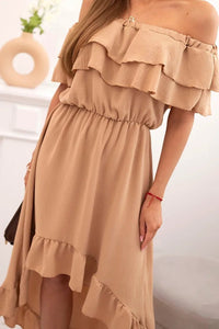Women's off - the - shoulder dress with a longer back IT - 77 / – Camel цвет / color | Lexline Fashion