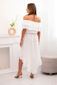 Women's off - the - shoulder dress with a longer back IT - 77 / – Ecru цвет / color | Lexline Fashion