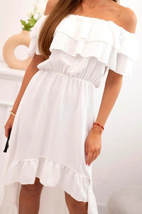Women's off - the - shoulder dress with a longer back IT - 77 / – Ecru цвет / color | Lexline Fashion