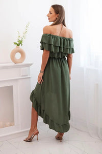 Women's off - the - shoulder dress with a longer back IT - 77 / – Khaki цвет / color | Lexline Fashion