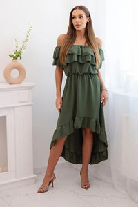 Women's off - the - shoulder dress with a longer back IT - 77 / – Khaki цвет / color | Lexline Fashion