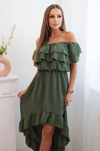 Women's off - the - shoulder dress with a longer back IT - 77 / – Khaki цвет / color | Lexline Fashion