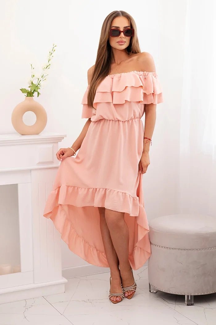 Women's off - the - shoulder dress with a longer back IT - 77 / – Powder цвет / color | Lexline Fashion