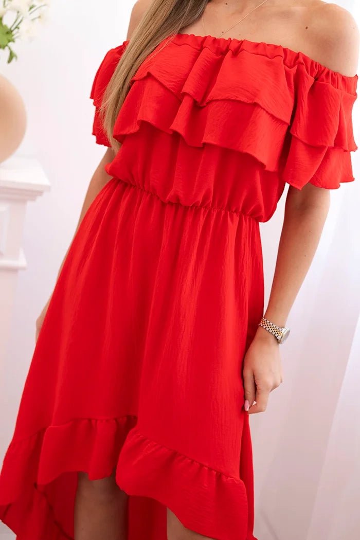 Women's off - the - shoulder dress with a longer back IT - 77 / – Red цвет / color | Lexline Fashion