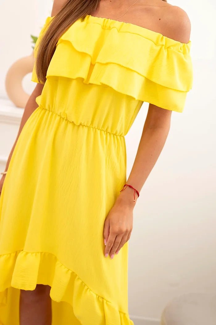 Women's off - the - shoulder dress with a longer back IT - 77 / – Yellow цвет / color | Lexline Fashion