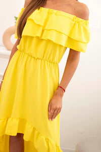 Women's off - the - shoulder dress with a longer back IT - 77 / – Yellow цвет / color | Lexline Fashion