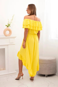 Women's off - the - shoulder dress with a longer back IT - 77 / – Yellow цвет / color | Lexline Fashion