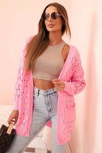 Women's openwork cardigan with pockets ART10074 / – Light Pink цвет / color | Lexline Fashion