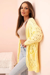 Women's openwork cardigan with pockets ART10074 / – Yellow цвет / color | Lexline Fashion