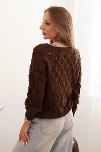 Women's openwork sweater with a V - neck and golden buttons ART9083 / – Brown цвет / color | Lexline Fashion