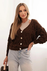 Women's openwork sweater with a V - neck and golden buttons ART9083 / – Brown цвет / color | Lexline Fashion
