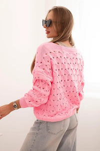 Women's openwork sweater with a V - neck and golden buttons ART9083 / – Light Pink цвет / color | Lexline Fashion