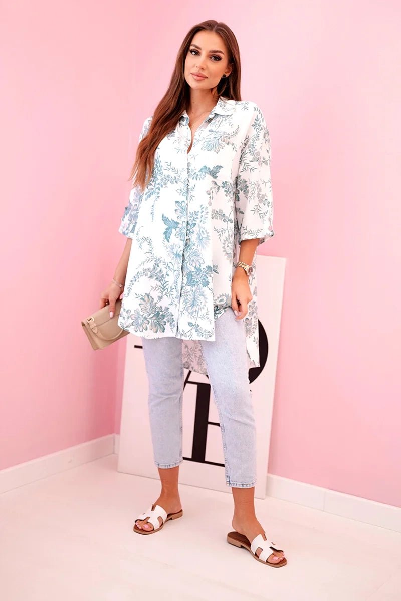 Women's patterned shirt with pocket ART208 - 1 / – Dark || Mint цвет / color | Lexline Fashion