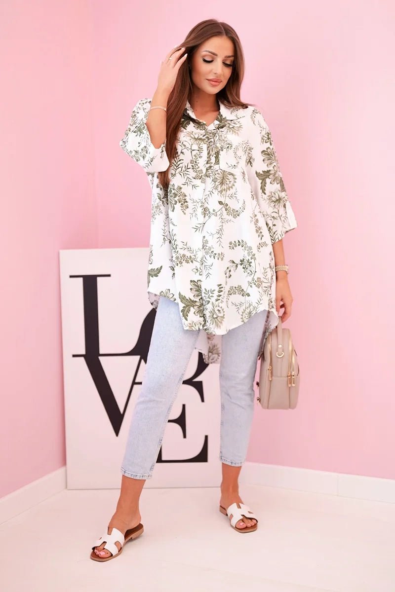 Women's patterned shirt with pocket ART208 - 1 / – Khaki цвет / color | Lexline Fashion