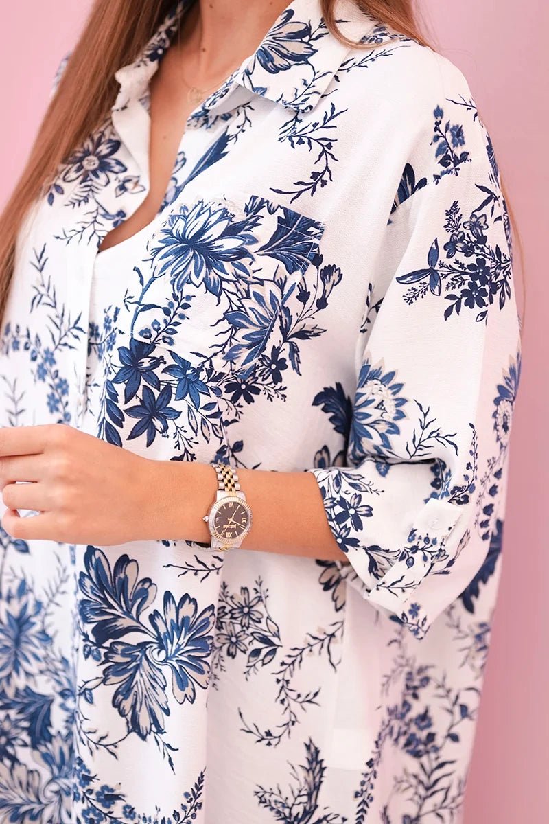 Women's patterned shirt with pocket ART208 - 1 / – Navy blue цвет / color | Lexline Fashion