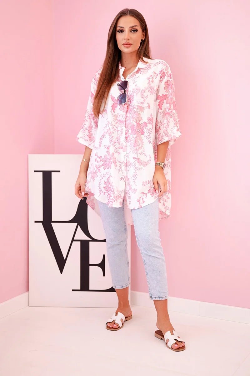 Women's patterned shirt with pocket ART208 - 1 / – Pink цвет / color | Lexline Fashion
