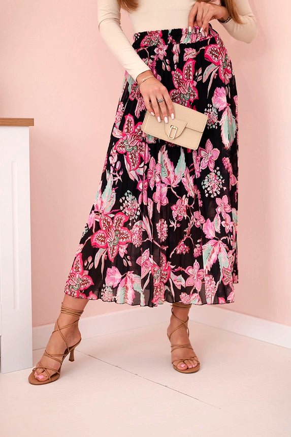 Women's pleated skirt with flowers ART9791 / – Black цвет / color | Lexline Fashion