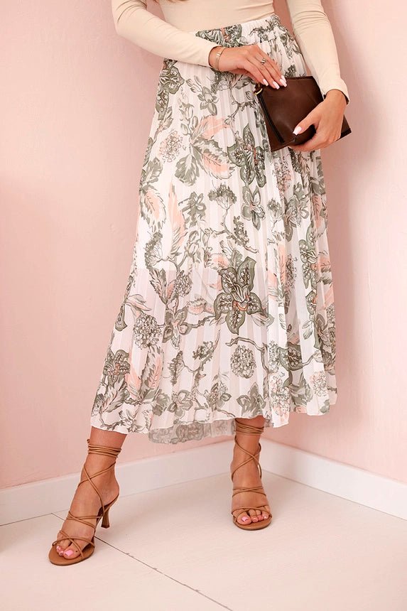 Women's pleated skirt with flowers ART9791 / – Light || Green цвет / color | Lexline Fashion