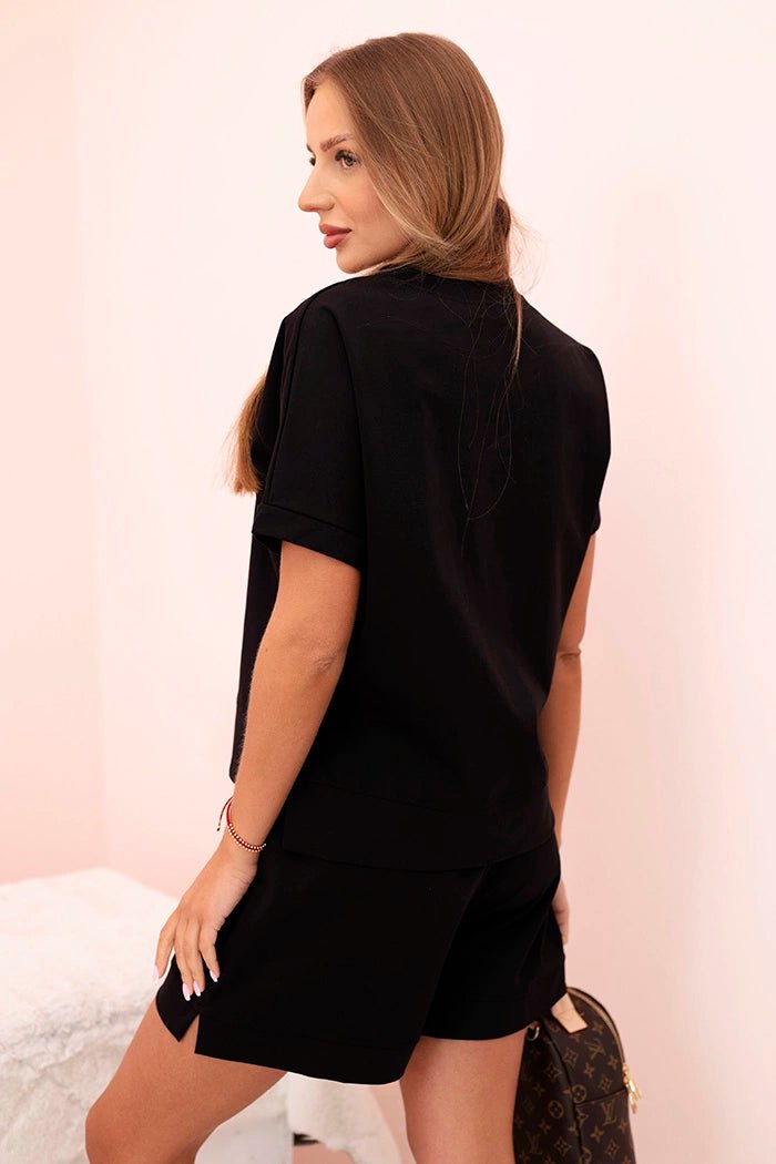 Women's punto set with blouse and shorts 7507 / – Black цвет / color | Lexline Fashion