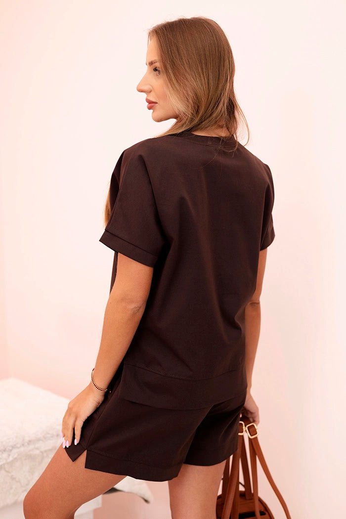 Women's punto set with blouse and shorts 7507 / – Brown цвет / color | Lexline Fashion