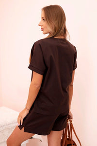 Women's punto set with blouse and shorts 7507 / – Brown цвет / color | Lexline Fashion