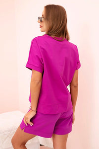 Women's punto set with blouse and shorts 7507 / – Dark Purple цвет / color | Lexline Fashion