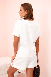 Women's punto set with blouse and shorts 7507 / – Ecru цвет / color | Lexline Fashion