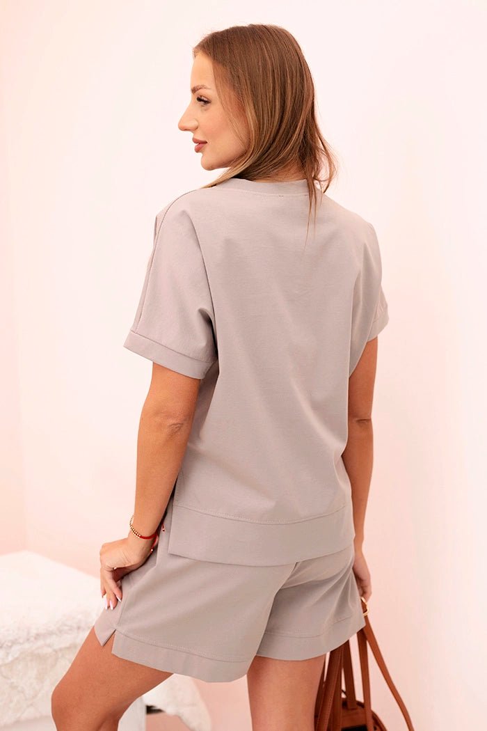 Women's punto set with blouse and shorts 7507 / – Fango цвет / color | Lexline Fashion