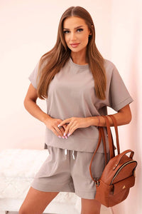 Women's punto set with blouse and shorts 7507 / – Fango цвет / color | Lexline Fashion