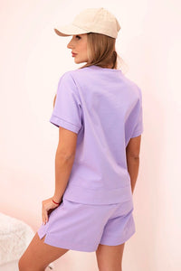 Women's punto set with blouse and shorts 7507 / – Light Purple цвет / color | Lexline Fashion
