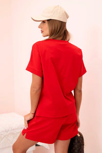 Women's punto set with blouse and shorts 7507 / – Red цвет / color | Lexline Fashion