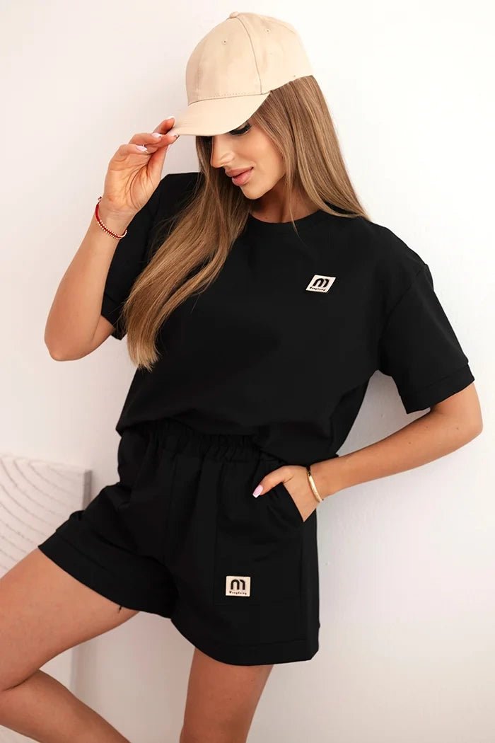 Women's punto set with short sleeves and loose shorts 7540 / – Black цвет / color | Lexline Fashion