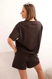 Women's punto set with short sleeves and loose shorts 7540 / – Brown цвет / color | Lexline Fashion