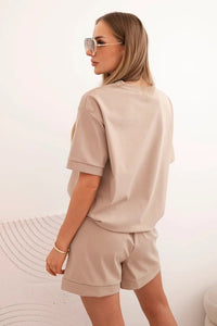 Women's punto set with short sleeves and loose shorts 7540 / – Brown цвет / color | Lexline Fashion