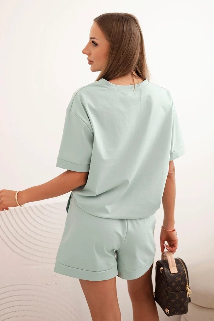Women's punto set with short sleeves and loose shorts 7540 / – Brown цвет / color | Lexline Fashion