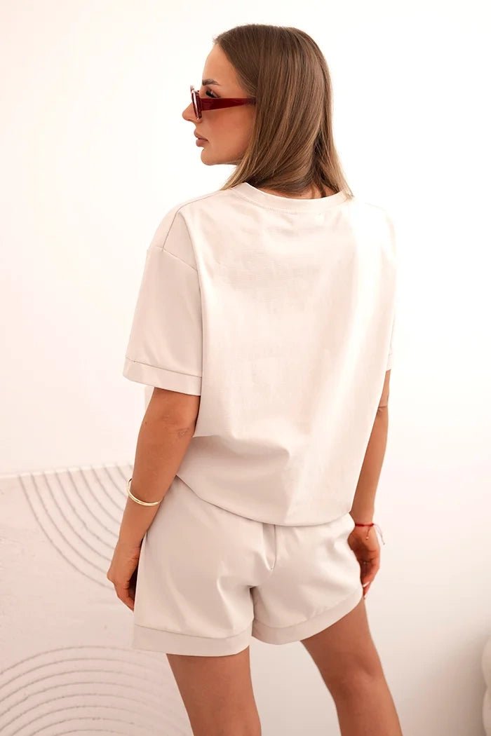 Women's punto set with short sleeves and loose shorts 7540 / – Brown цвет / color | Lexline Fashion